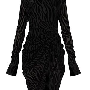 PrettyLittleThing Black Animal Print Long Sleeve Dress